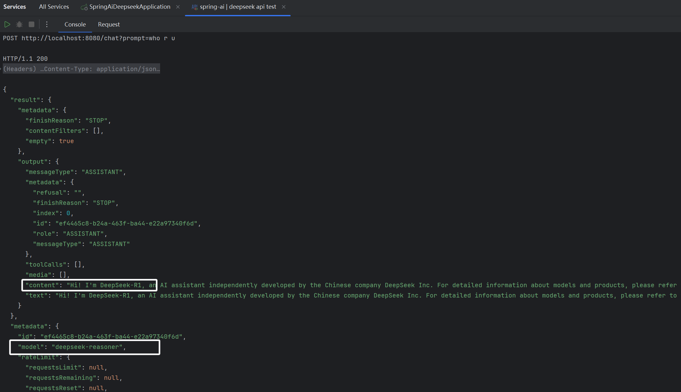 Spring AI with DeepSeek Integration Test